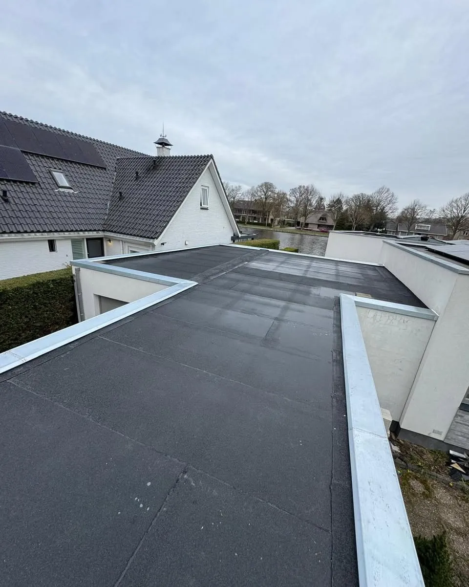 Platte daken overlaagd met zinken afdekkappen in Alphen aan den Rijn
